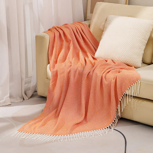 100% Cotton Luxury Herringbone Large Sofa Bed Throw Blanket Fringed Tweed Soft zavevo