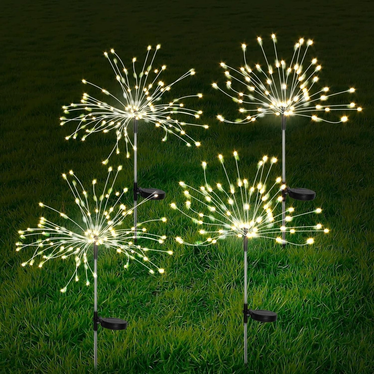 4 Pieces Solar Firework Garden Lights - Weatherproof LED Decorative Lighting, Solar Power for Garden and Patio | zavevo