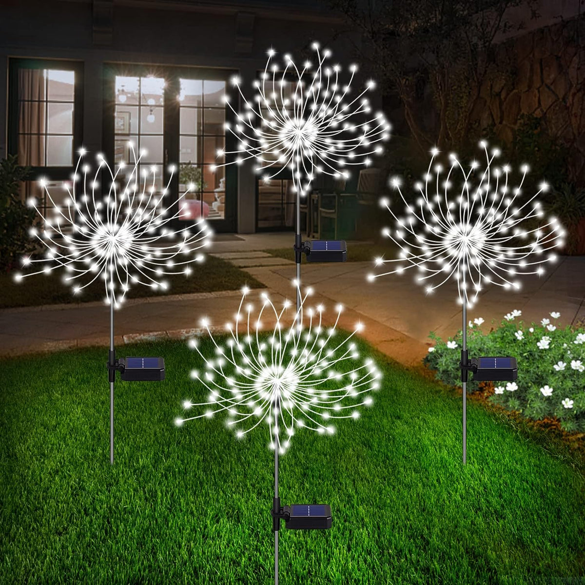 4 Pieces Solar Firework Garden Lights - Weatherproof LED Decorative Lighting, Solar Power for Garden and Patio | zavevo