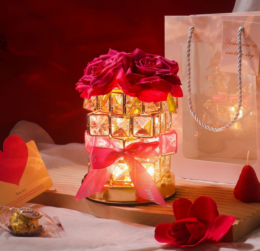 Rose Crystal Bedside Lamp with Warm Glow