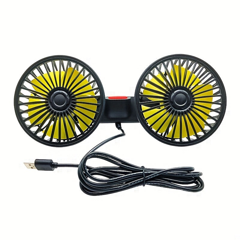 1 Pc Car Fan, Car Small Air Conditioner, Double-headed Rear Fan, Strong Wind, 360 Degrees Rotation, Large Air Volume, Subwoofer Operation, Base Fixed Clip Mounting Method, Suitable For Car Home | zavevo