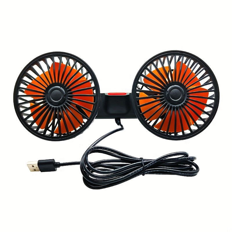 1 Pc Car Fan, Car Small Air Conditioner, Double-headed Rear Fan, Strong Wind, 360 Degrees Rotation, Large Air Volume, Subwoofer Operation, Base Fixed Clip Mounting Method, Suitable For Car Home | zavevo