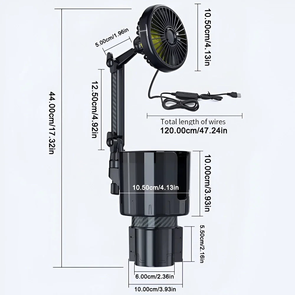 2-in-1 Car Cup Holder Fan with Adjustable Cooling and USB Charging | zavevo
