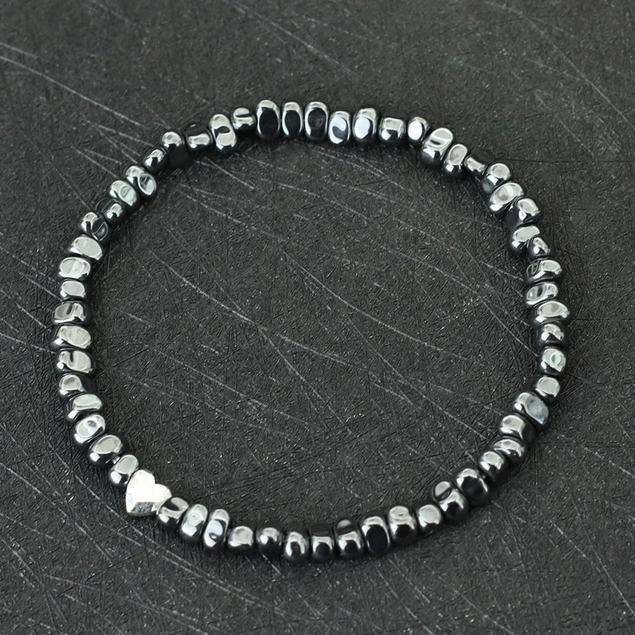 Black & Grey Beaded Bracelet for Women, Minimalist Vintage-Style Stacking Bracelet