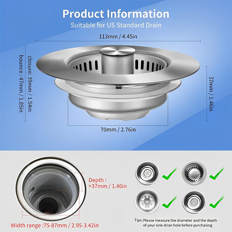 Upgrade 3-in-1 Kitchen Sink Drain Strainer | zavevo
