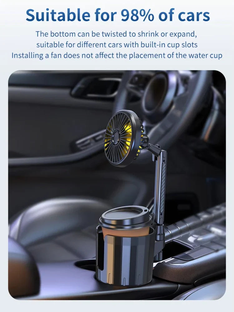 2-in-1 Car Cup Holder Fan with Adjustable Cooling and USB Charging | zavevo