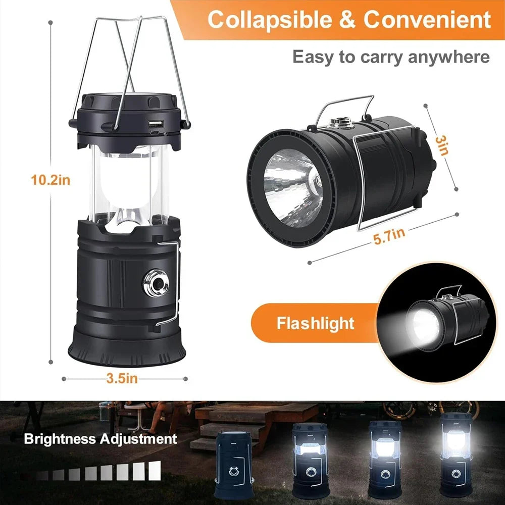Collapsible Solar Camping Lantern – USB Rechargeable LED Hanging Light for Camping and Emergencies
