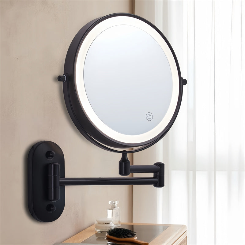 zavevo | Rechargeable wall-mounted shaving mirror | 360° rotation. 1X/10X magnification and adjustable LED lighting for use in the bathroom
