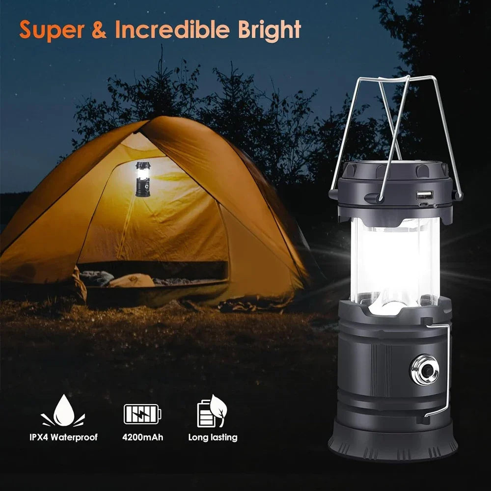 Collapsible Solar Camping Lantern – USB Rechargeable LED Hanging Light for Camping and Emergencies