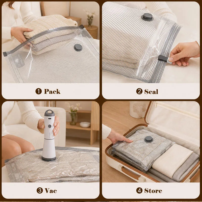 Travel Vacuum Storage Bag Set with Rechargeable Electric Pump – 15 or 18 Space-Saving Compression Bags