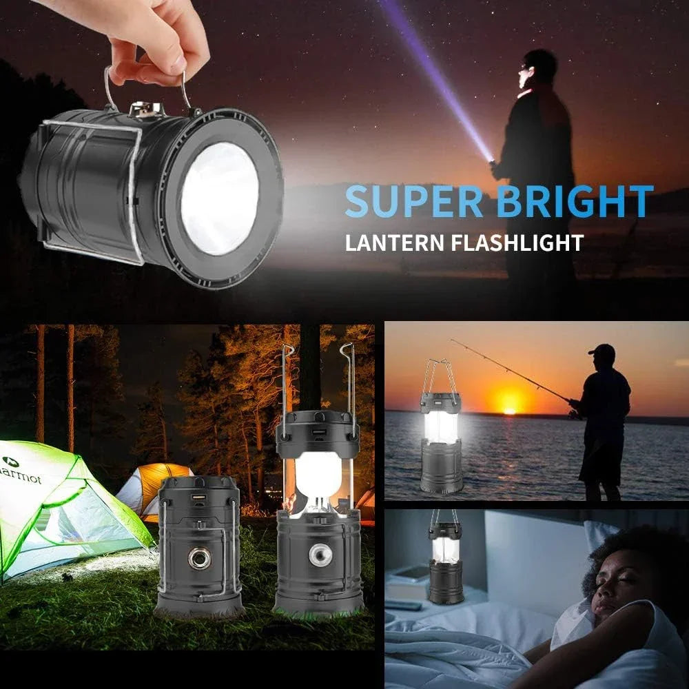 Collapsible Solar Camping Lantern – USB Rechargeable LED Hanging Light for Camping and Emergencies