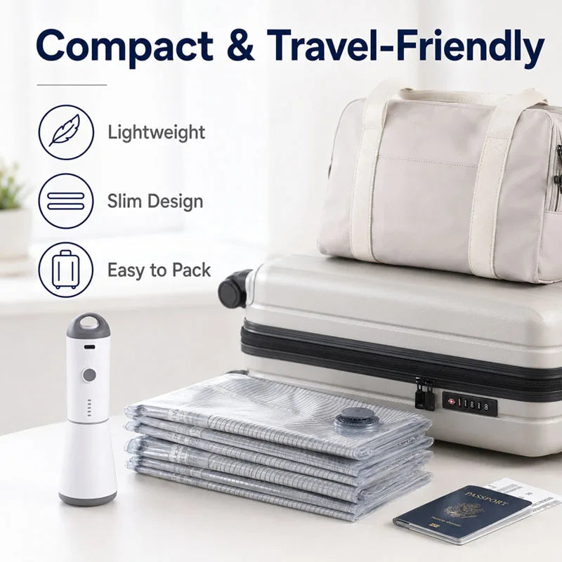 Travel Vacuum Storage Bag Set with Rechargeable Electric Pump – 15 or 18 Space-Saving Compression Bags
