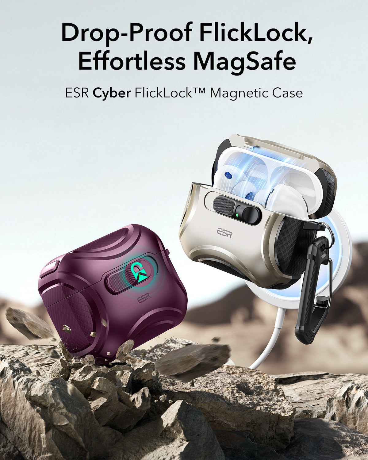 AirPods Pro 3 Cyber FlickLock Magnetic Case - Burgundy