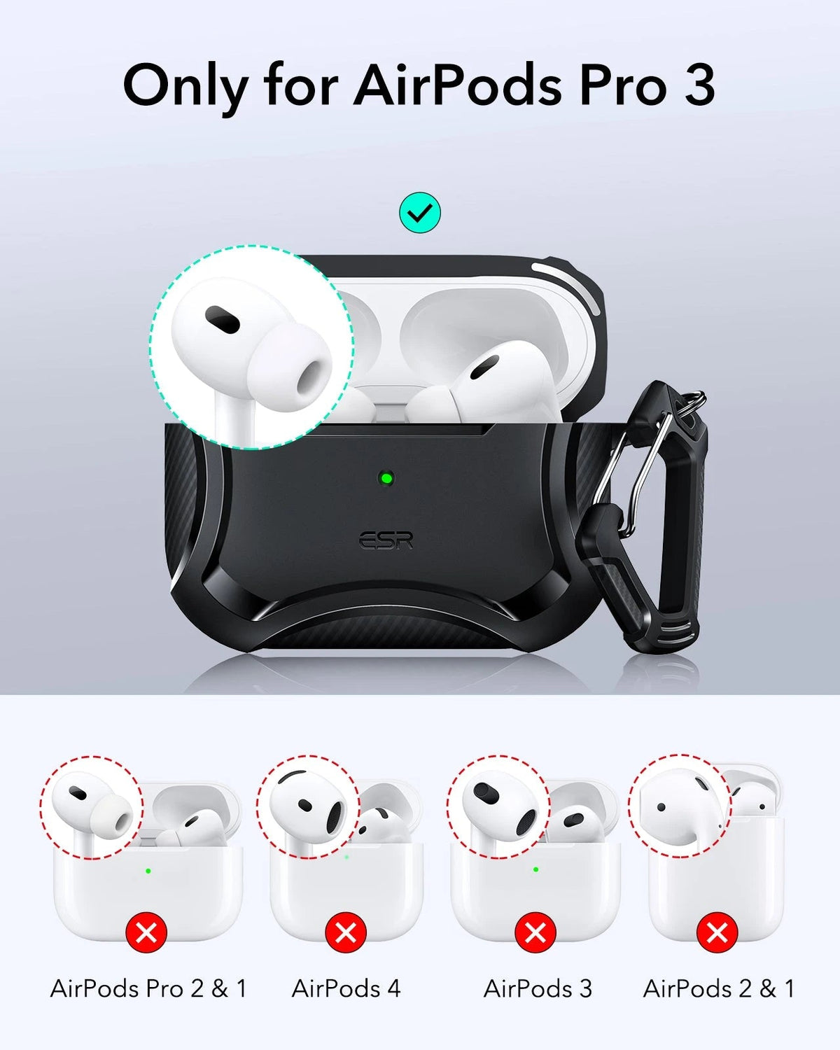 15W Dashboard Wireless Car Charger and AirPods Pro 3 Cyber Tough Case Bundle-Black