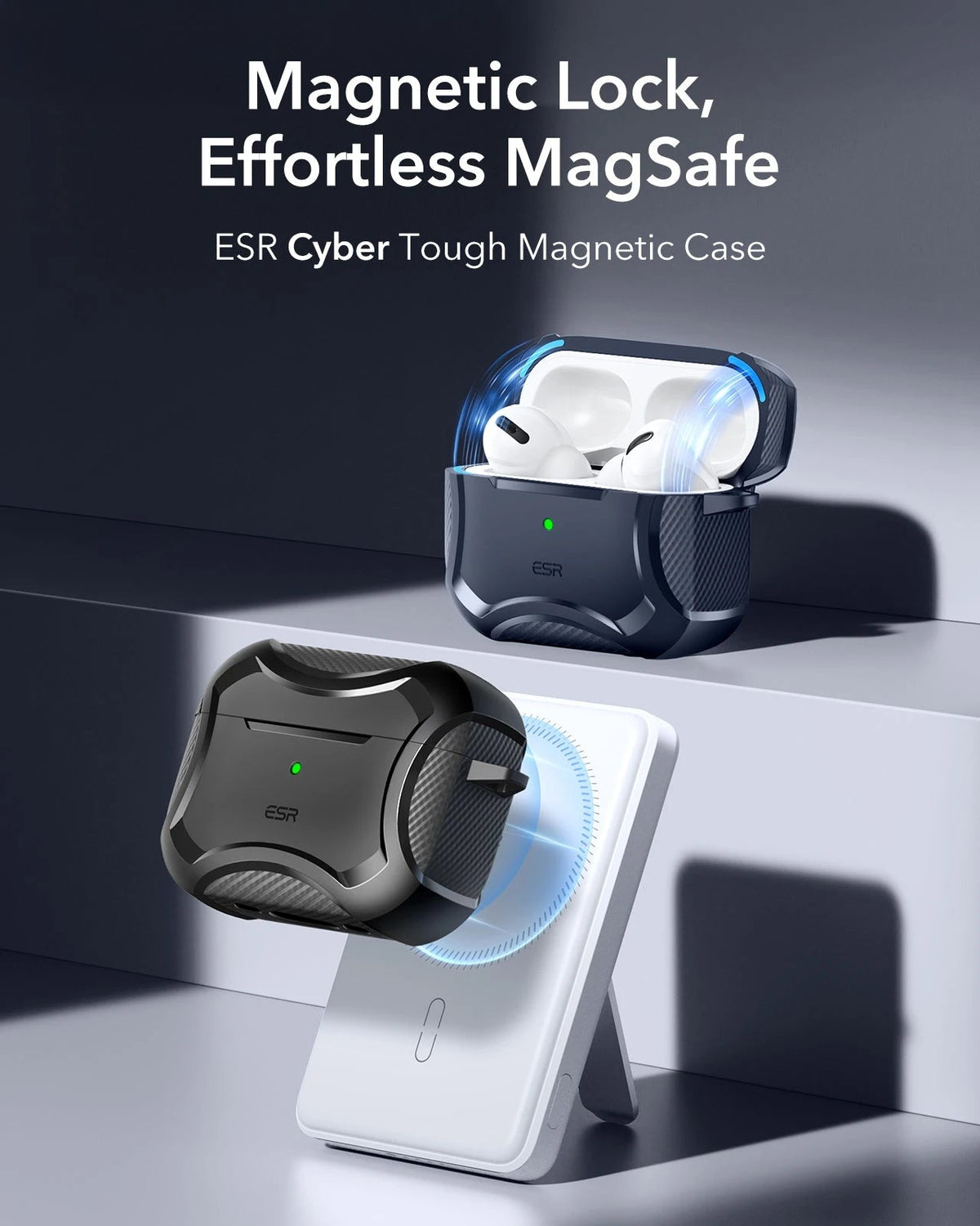 15W Dashboard Wireless Car Charger and AirPods Pro 3 Cyber Tough Case Bundle-Black