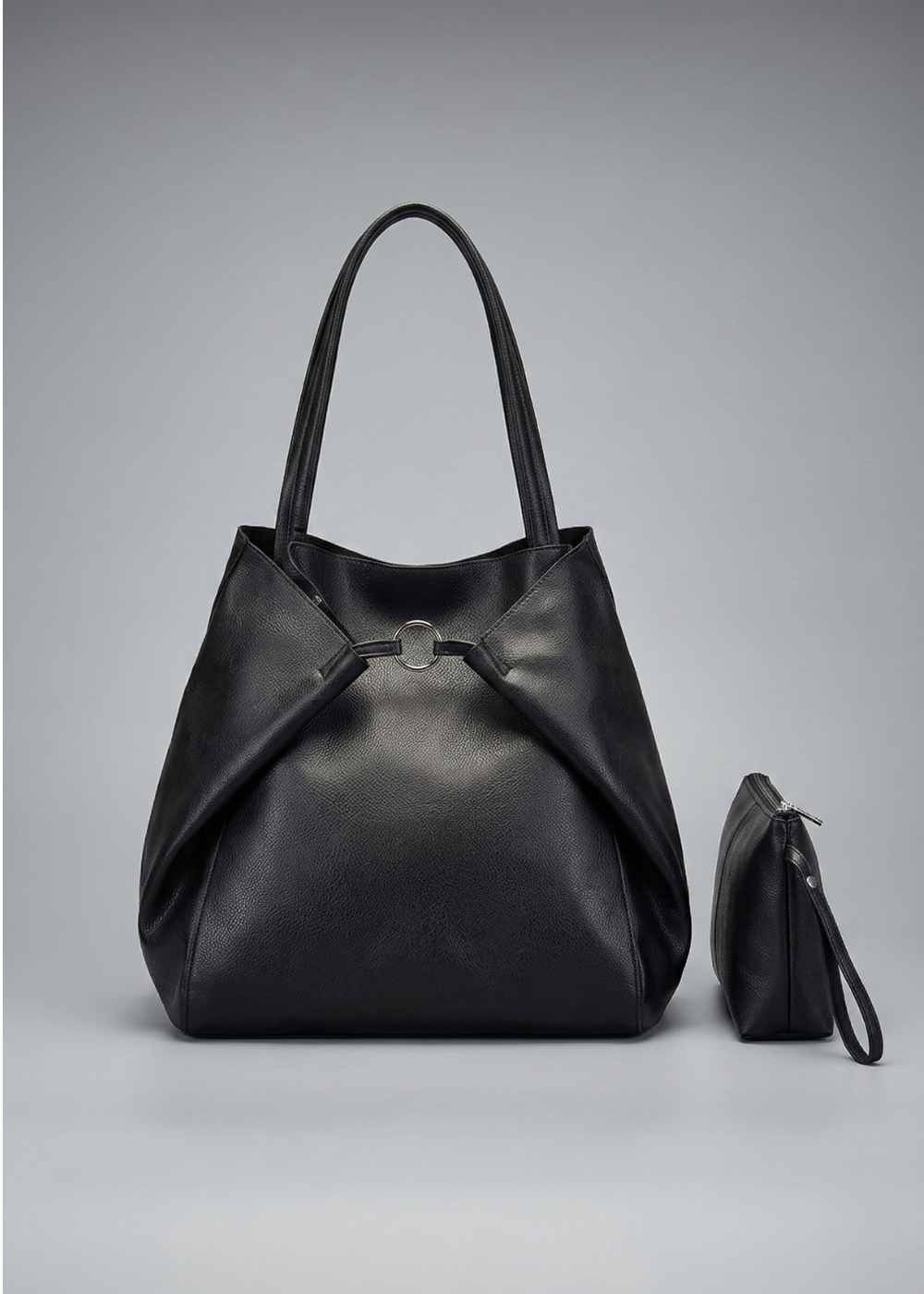 Black Leather Work Tote Bag | Ring-Fold Clasp Closure Sevilla