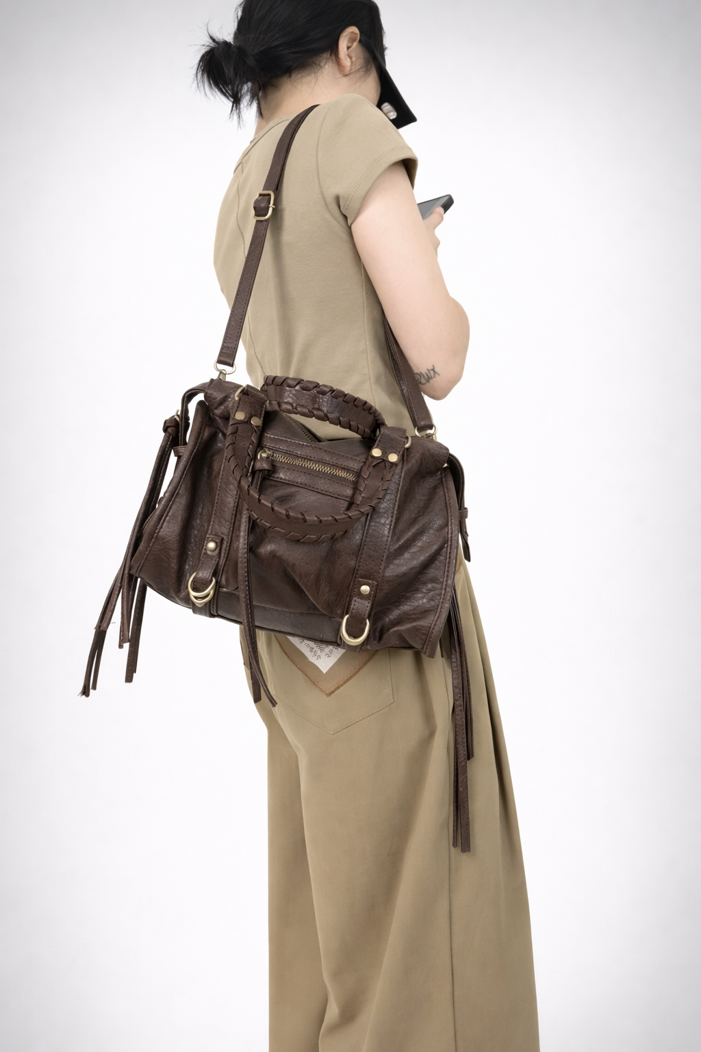 Brown Vegan   Leather Handbag for School | Cortona