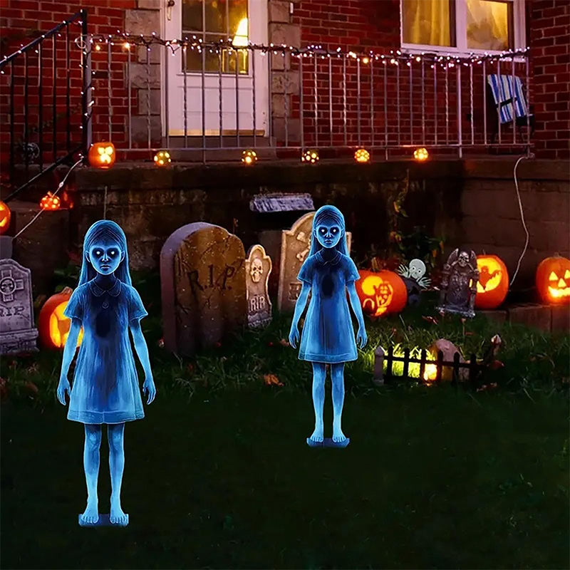 Metal Halloween Ghost Girl Yard Decoration – Windproof, Waterproof, Sunproof Outdoor Ornament for Garden, Porch, or Lawn Display