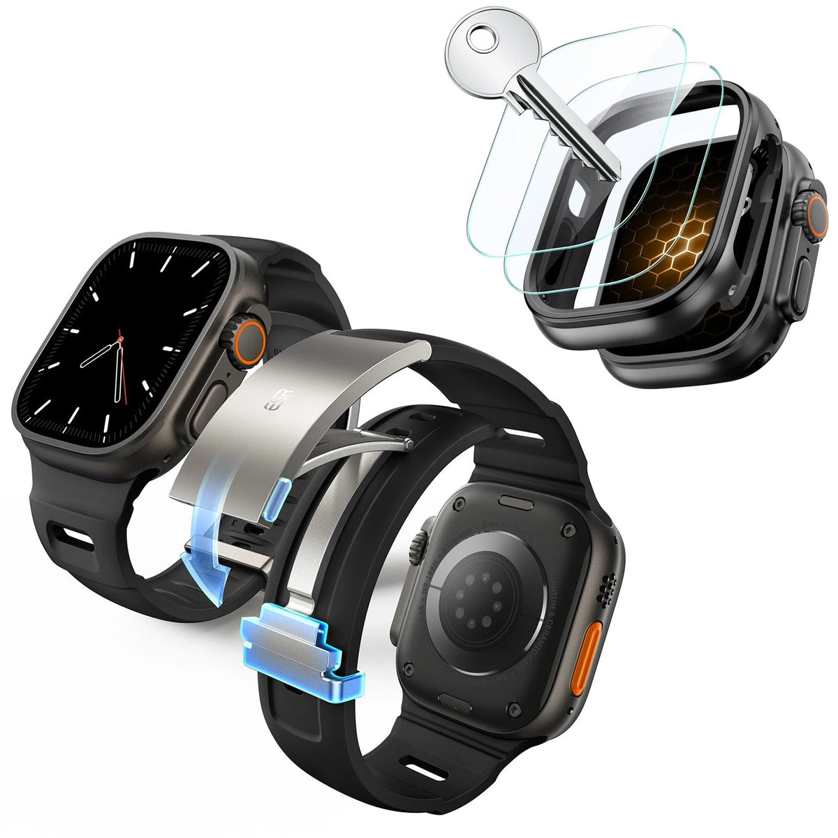 Equinox Watch Band Ultimate Bundle for Apple Watch - Black Band / Black Case