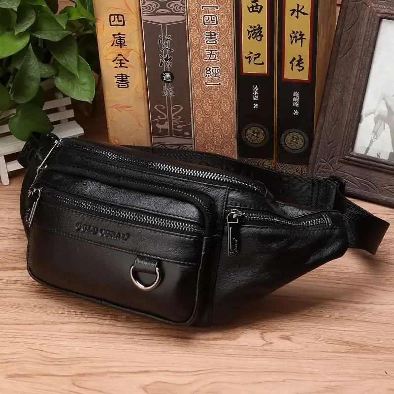 zavevo | Genuine Cowhide Leather Waist Bag for Men – Large Capacity Fanny Pack, Belt & Crossbody Travel Bag