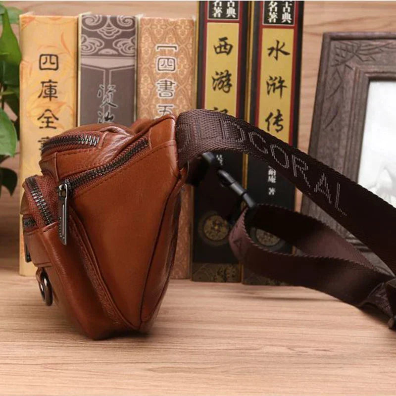 zavevo | Genuine Cowhide Leather Waist Bag for Men – Large Capacity Fanny Pack, Belt & Crossbody Travel Bag