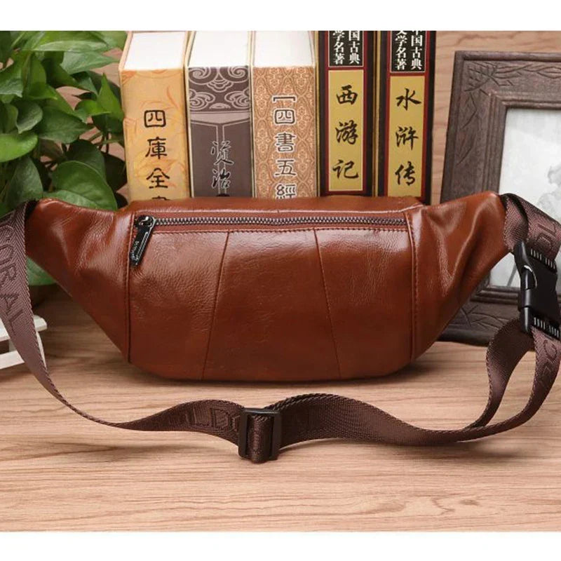 zavevo | Genuine Cowhide Leather Waist Bag for Men – Large Capacity Fanny Pack, Belt & Crossbody Travel Bag