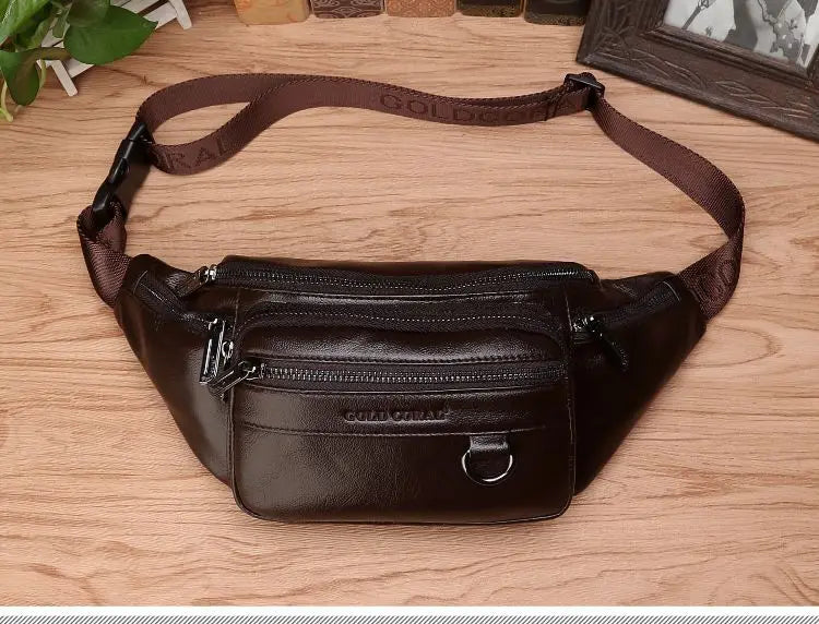 zavevo | Genuine Cowhide Leather Waist Bag for Men – Large Capacity Fanny Pack, Belt & Crossbody Travel Bag