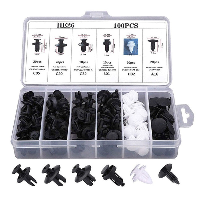 100pcs Auto Fastener Pin Rivet Bumper Car Clip Kit | zavevo
