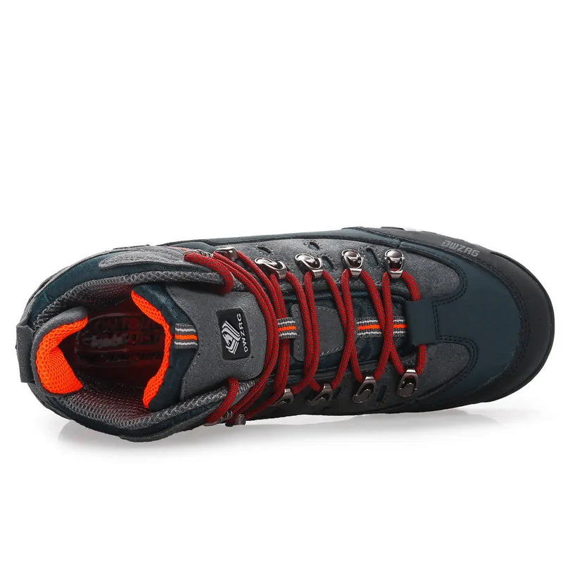 zavevo Men’s Waterproof Cowhide Hiking Boots – Thermal Anti-Slip Outdoor Shoes with Mesh Insole for Winter Trekking
