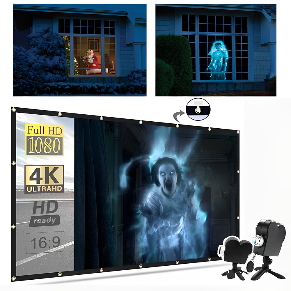 Halloween Holographic Projector – Deluxe Window Projection Kit with 12 Scary & Christmas Videos, Tripod, Audio Output & Screen