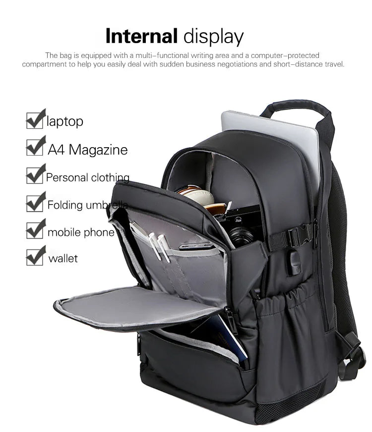 17-Inch Waterproof Laptop Backpack – Large Travel Bag with USB Port for Men