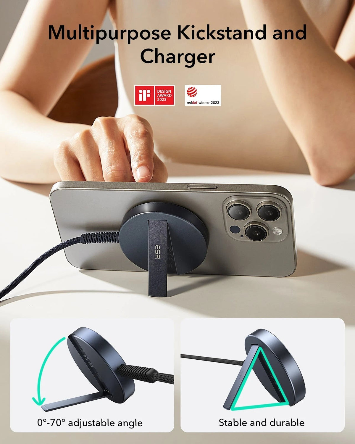 Magnetic Charging Pad (15W, Kickstand) - Dark Blue