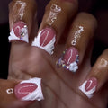 3D Floral and Ribbon Press-On Nail Set zavevo