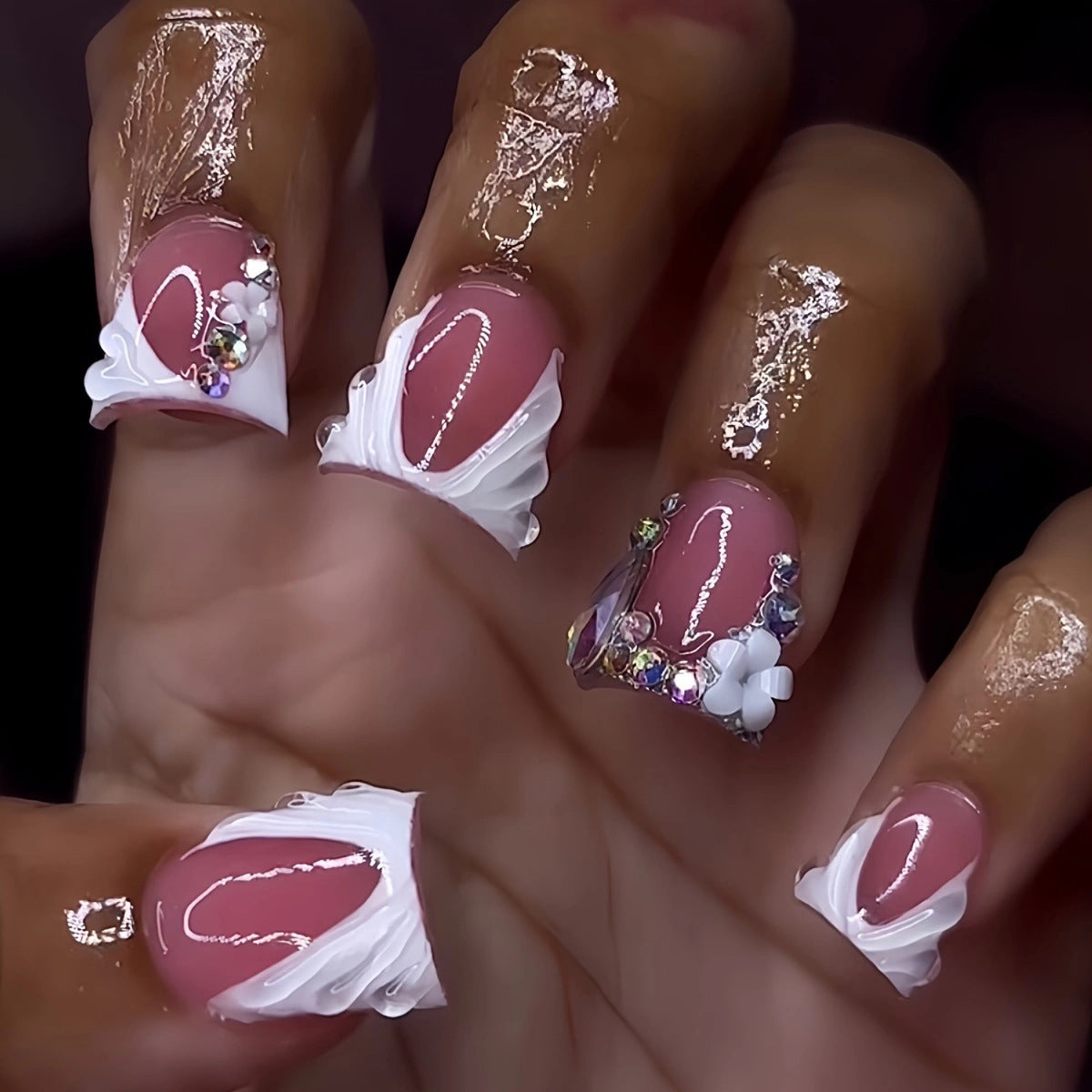 3D Floral and Ribbon Press-On Nail Set zavevo
