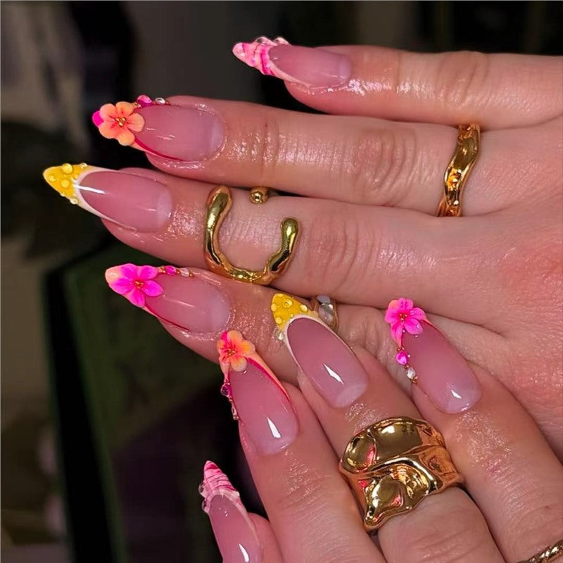 3D Floral Accent Press-On Nail Art Set zavevo