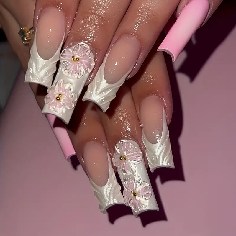 3D Floral Design Press-On Nails zavevo