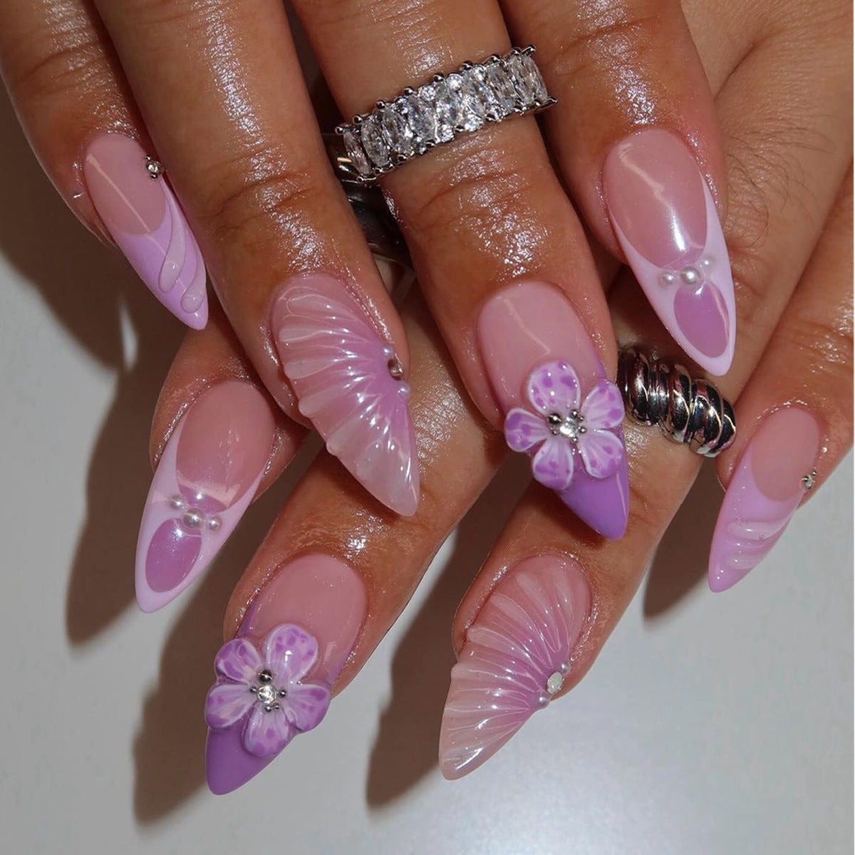 3D Decorative Floral Press-On Nail Extensions zavevo
