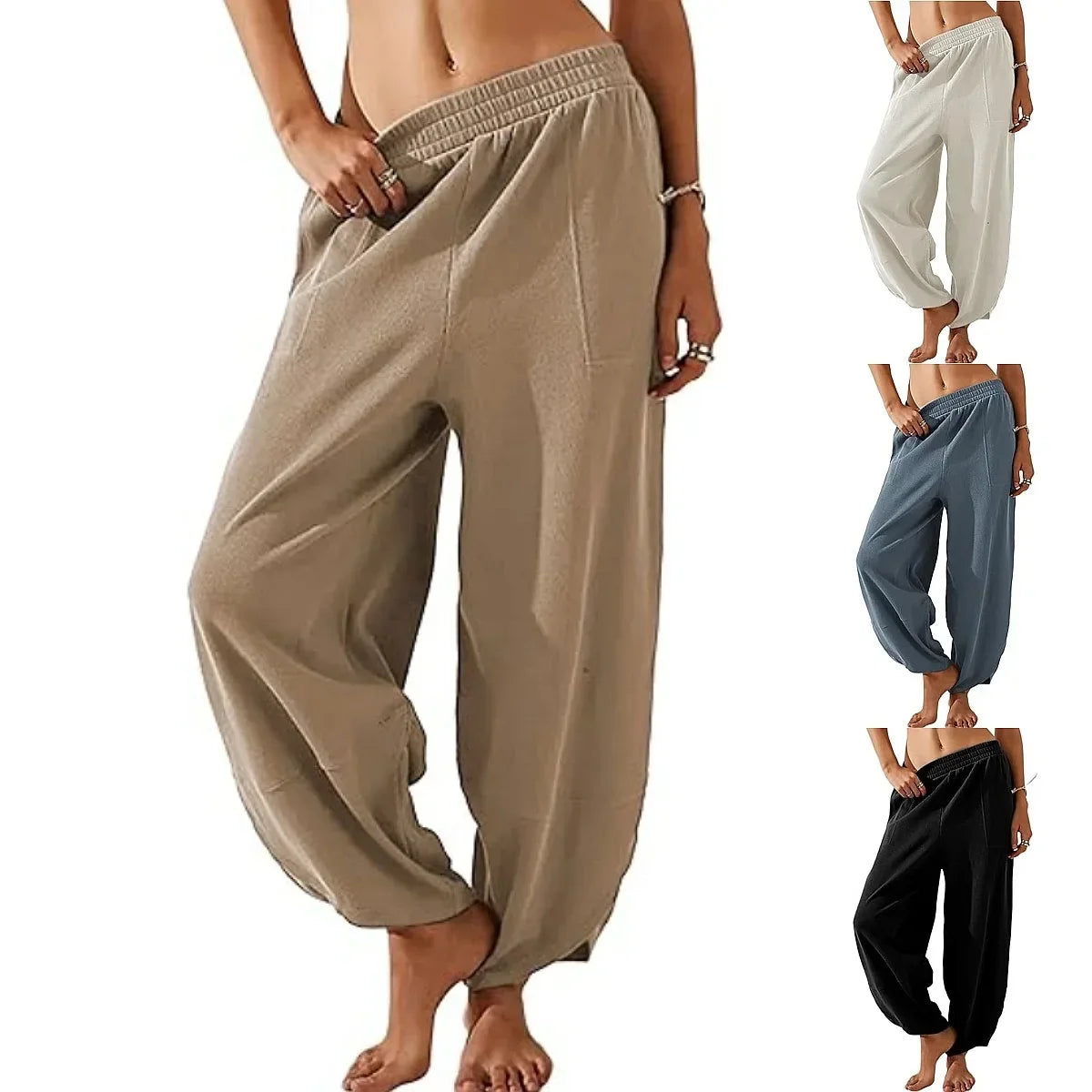 Women's Wide-Leg Palazzo Pants – Baggy Relaxed Fit with Elastic Waist and Pockets