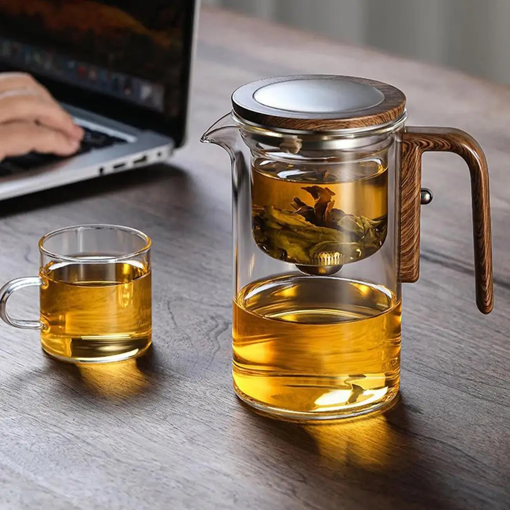zavevo - Elegant Glass Teapot with Wooden Handle & Built-In Strainer