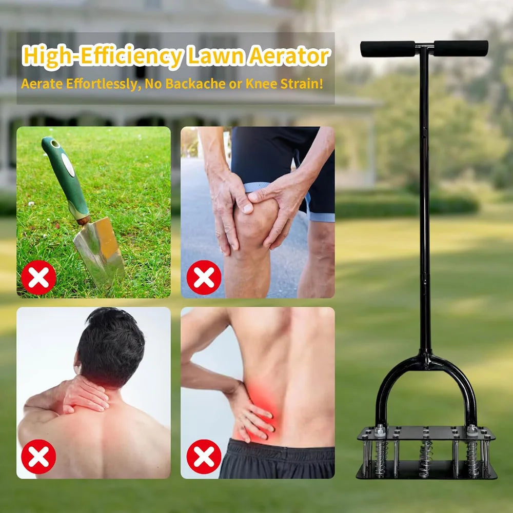 Manual Lawn Aerator Tool with 15 Iron Spikes – Heavy-Duty Foot-Operated Aerator with Self-Clearing Design