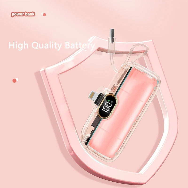 5000mAh Mini Power Bank with Built-In Connector – 22.5W Fast Charging, LED Display and Flashlight