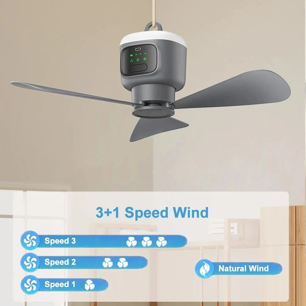 12000mAh Portable Ceiling Fan with Remote Control and Timer