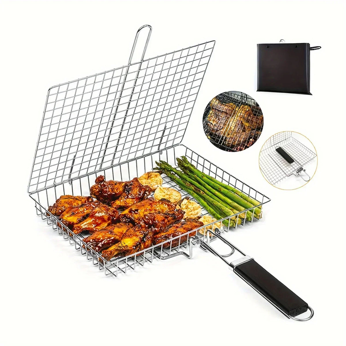 zavevo | Grillaro BBQ Basket | Foldable & Non-Stick | Stainless Steel & Heat Resistant | For Meat & Vegetables