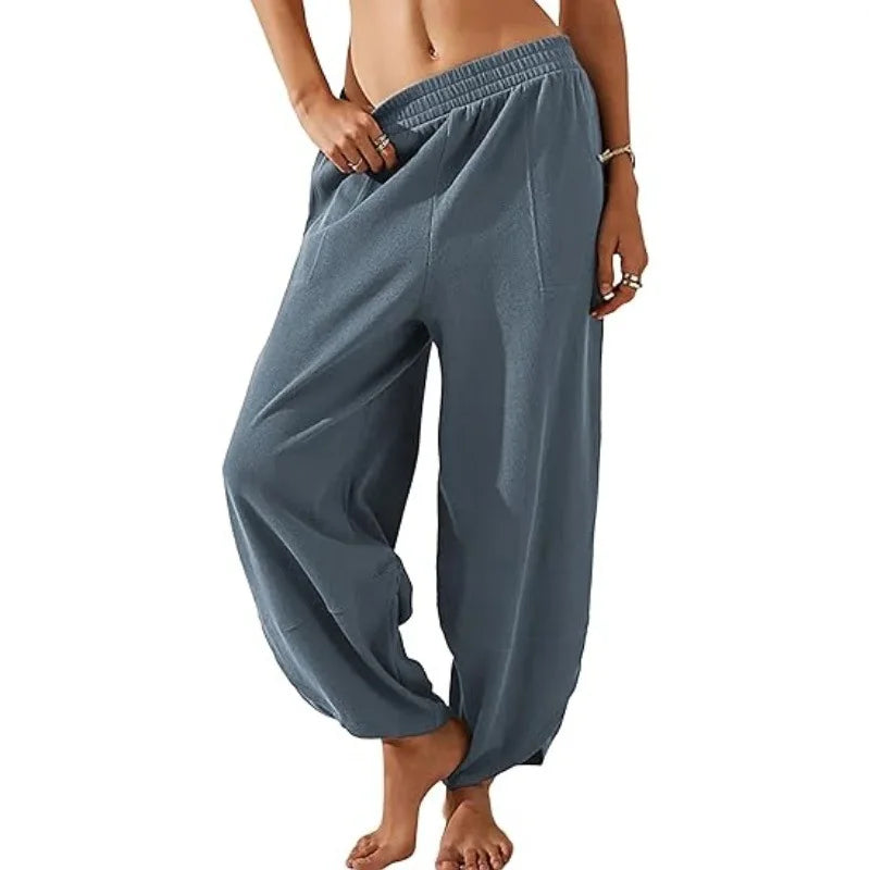 Women's Wide-Leg Palazzo Pants – Baggy Relaxed Fit with Elastic Waist and Pockets