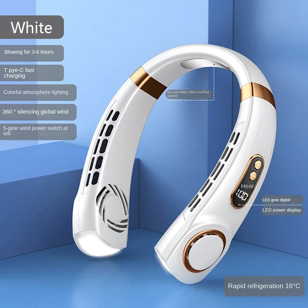 2025 Mini Hanging Neck Fan – Portable Bladeless Rechargeable Air Cooler with Digital Display, Personal Neck Ventilator | zavevo