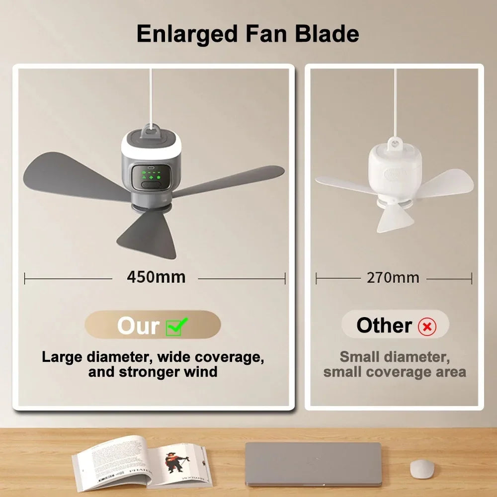 12000mAh Portable Ceiling Fan with Remote Control and Timer