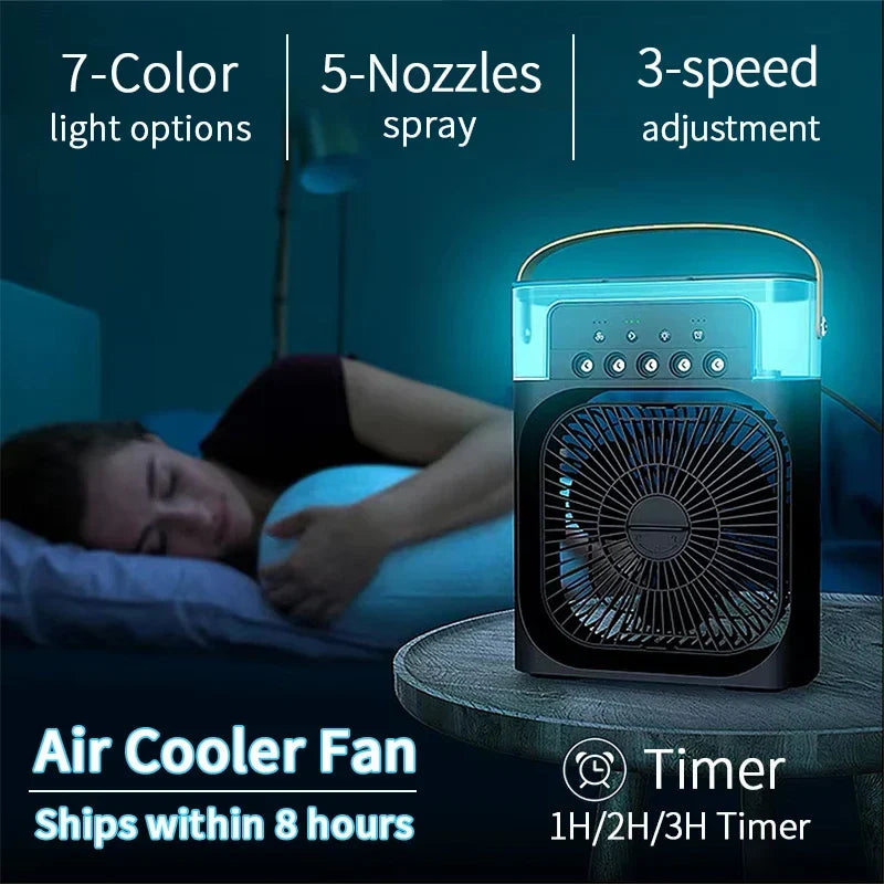 3-in-1 Mini Air Cooler Fan – Portable Household Air Conditioner with LED Night Light, Humidifier, and Adjustable Air for Home & Office | zavevo