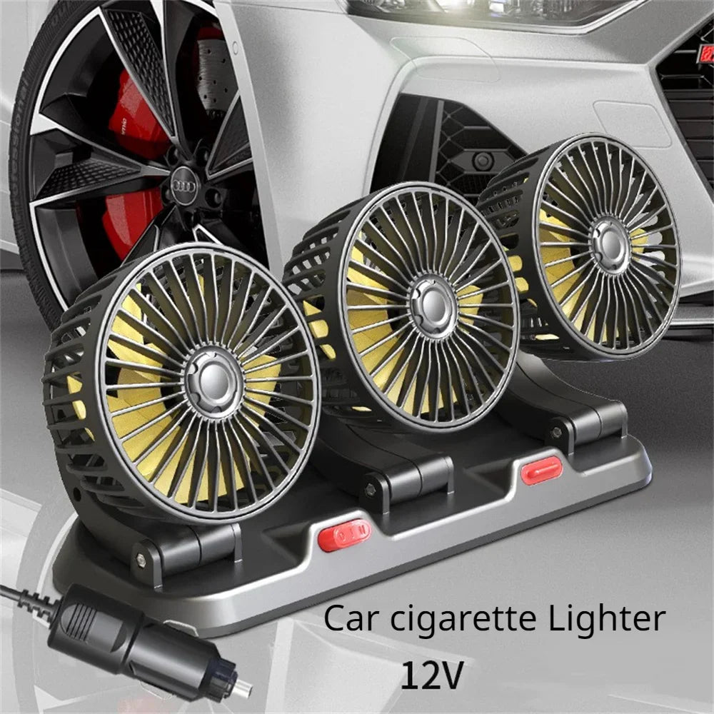 360° Adjustable Car Fan - 3-Head Automotive Electric Fan - USB/12V/24V - 2 Speeds - Silent Cooling for Home, Desk, Office & Car | zavevo