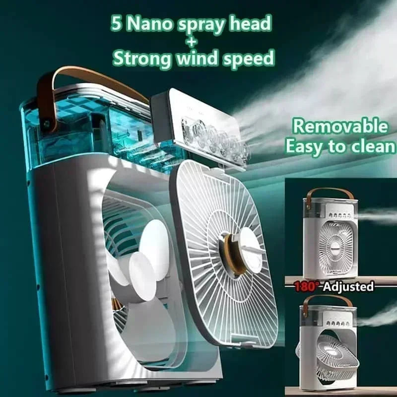 3-in-1 Mini Air Cooler Fan – Portable Household Air Conditioner with LED Night Light, Humidifier, and Adjustable Air for Home & Office | zavevo