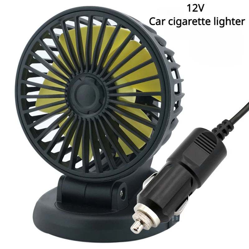 360° Adjustable Car Fan - 3-Head Automotive Electric Fan - USB/12V/24V - 2 Speeds - Silent Cooling for Home, Desk, Office & Car | zavevo